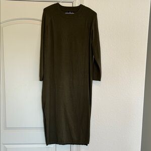 MNG Olive Green Long Sleeve Midi Sweater Dress